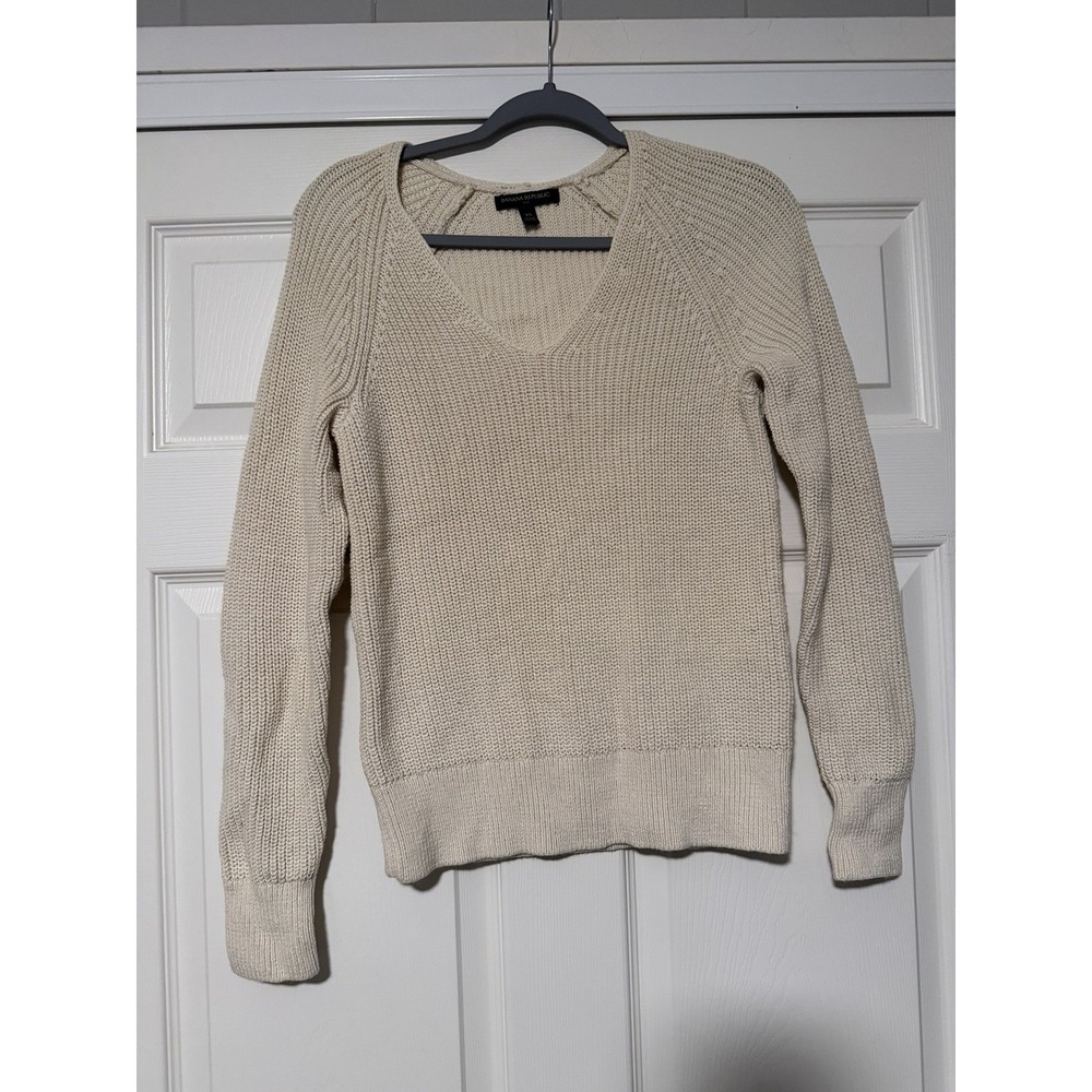 Banana Republic Crochet Knit Sweater Chunky Cream Academia Fisherman Wool Cotton